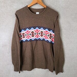 Gap Sweater Mens Large Brown Aztec Fair Isle Knit Crewneck Cotton Blend
